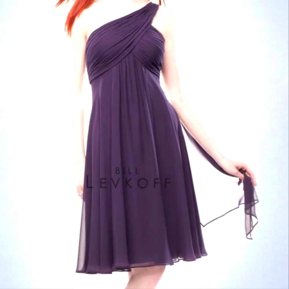 BILL LEVKOFF One shoulder, knee length style dress.